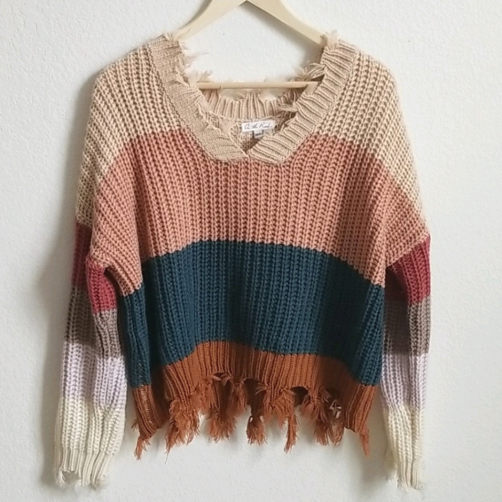 Frayed trim sweater